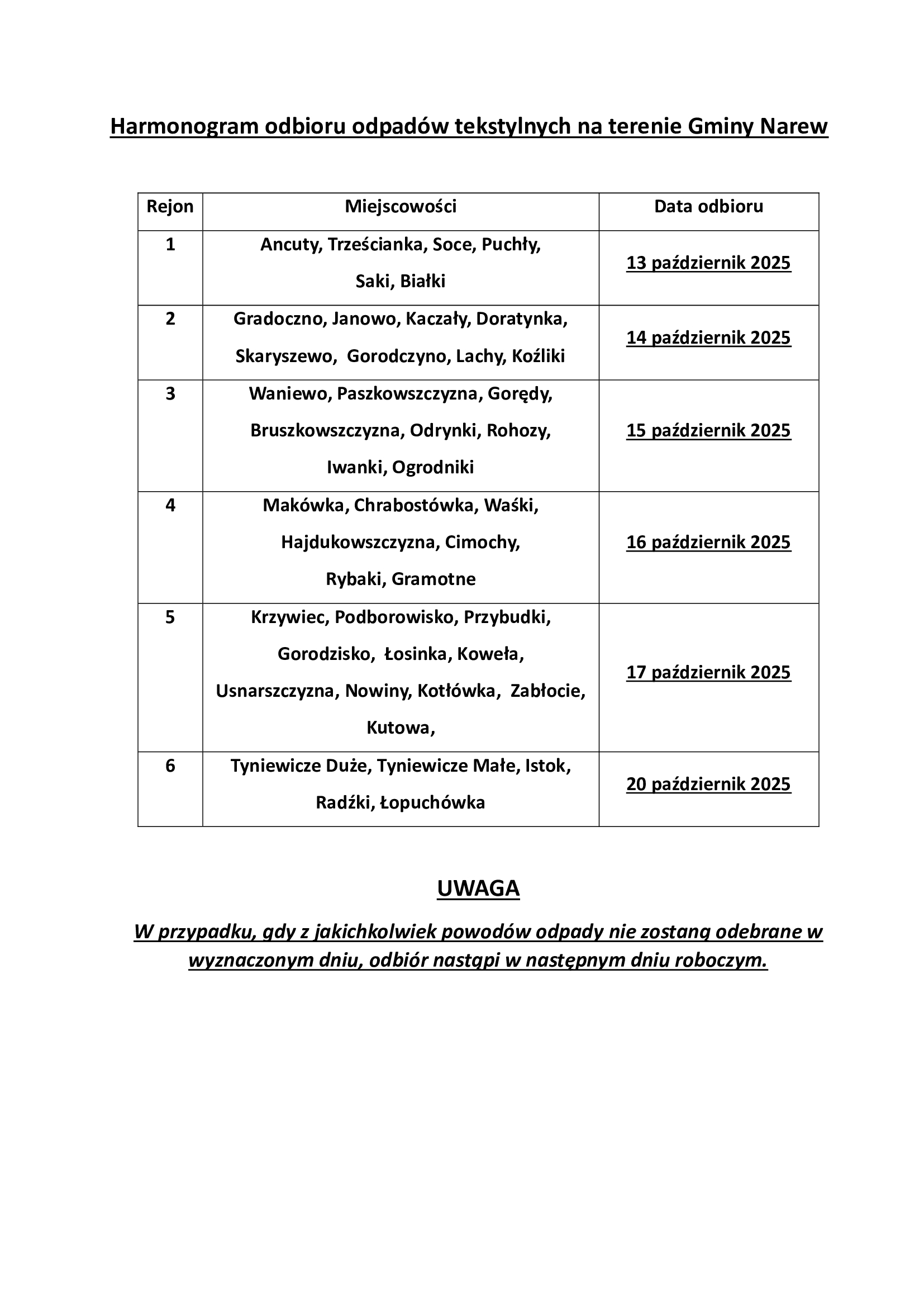 I N F O R M A C J A tekstylia