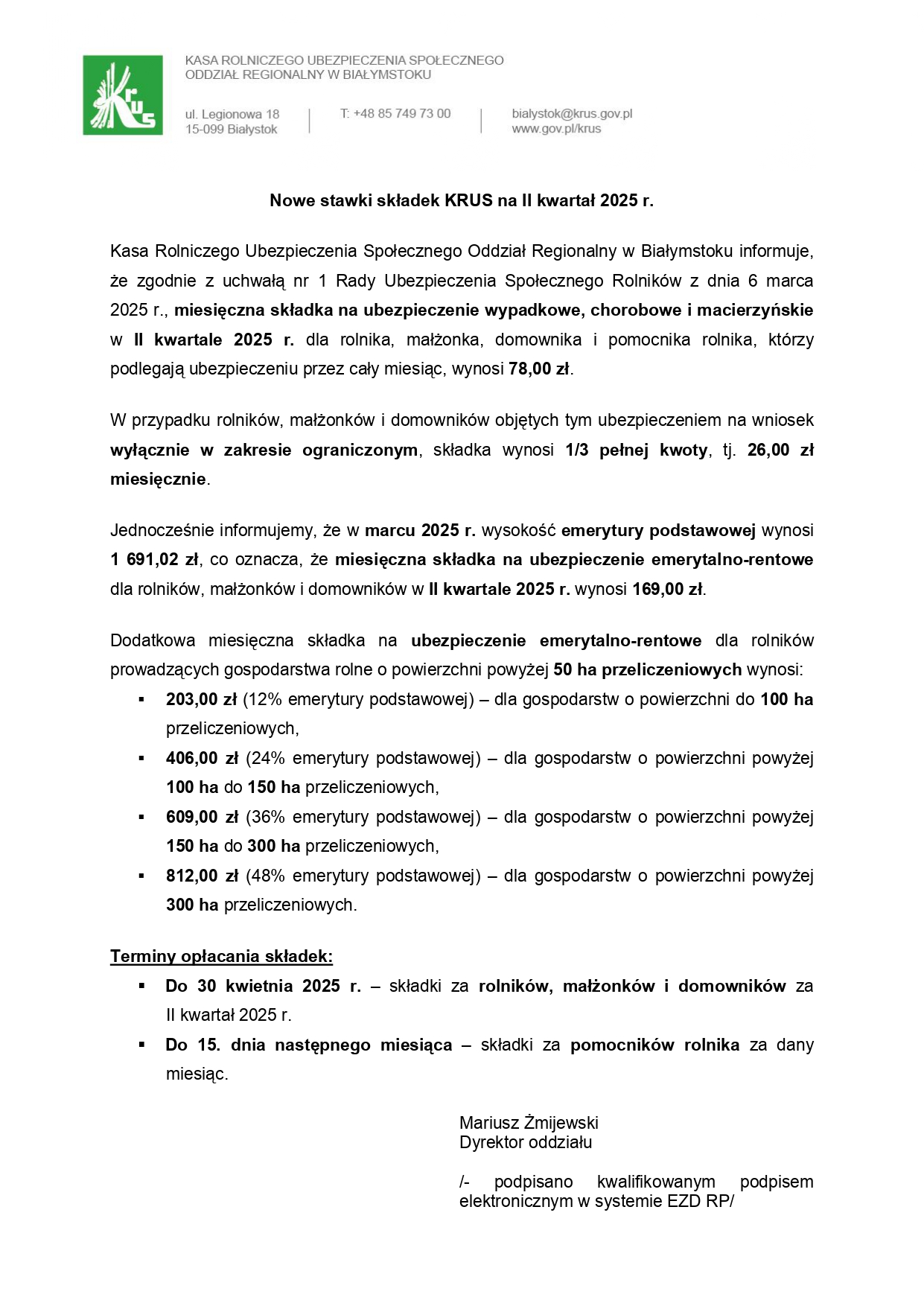 Informacja o składkach KRUS page 0001