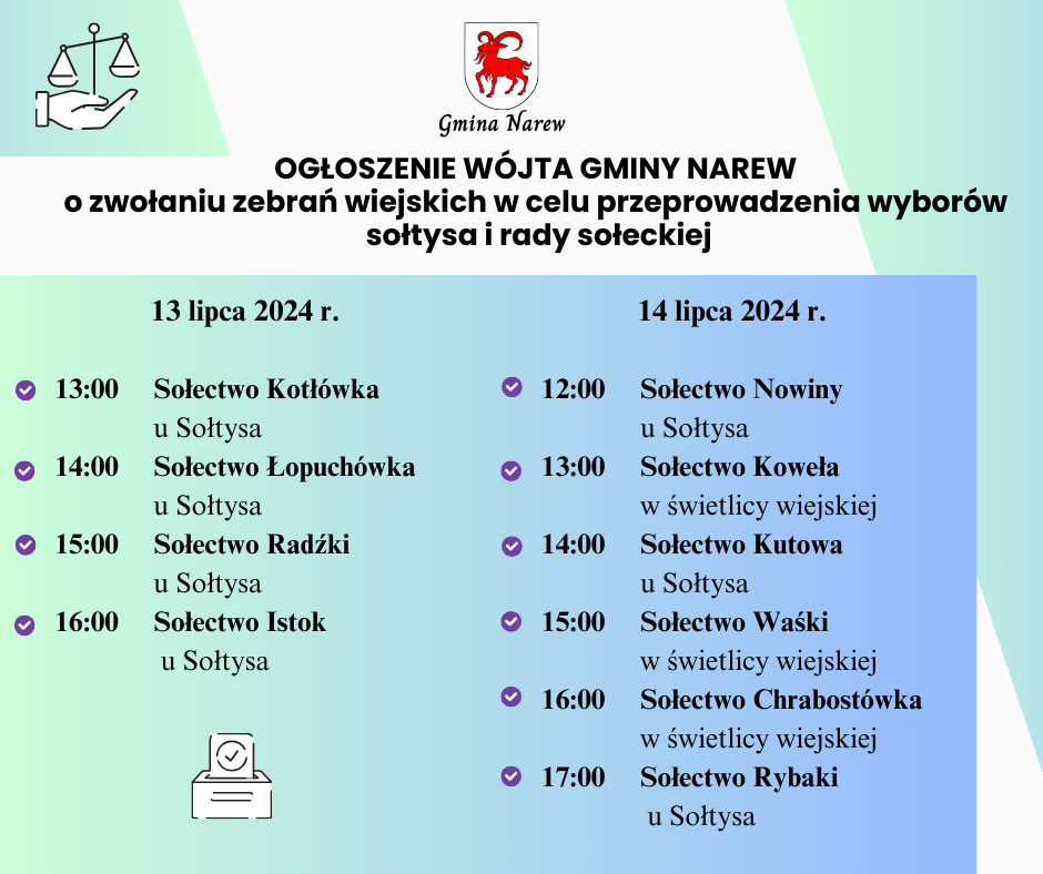 OGŁOSZENIE WÓJTA zebrania sołeckie 13 14.07