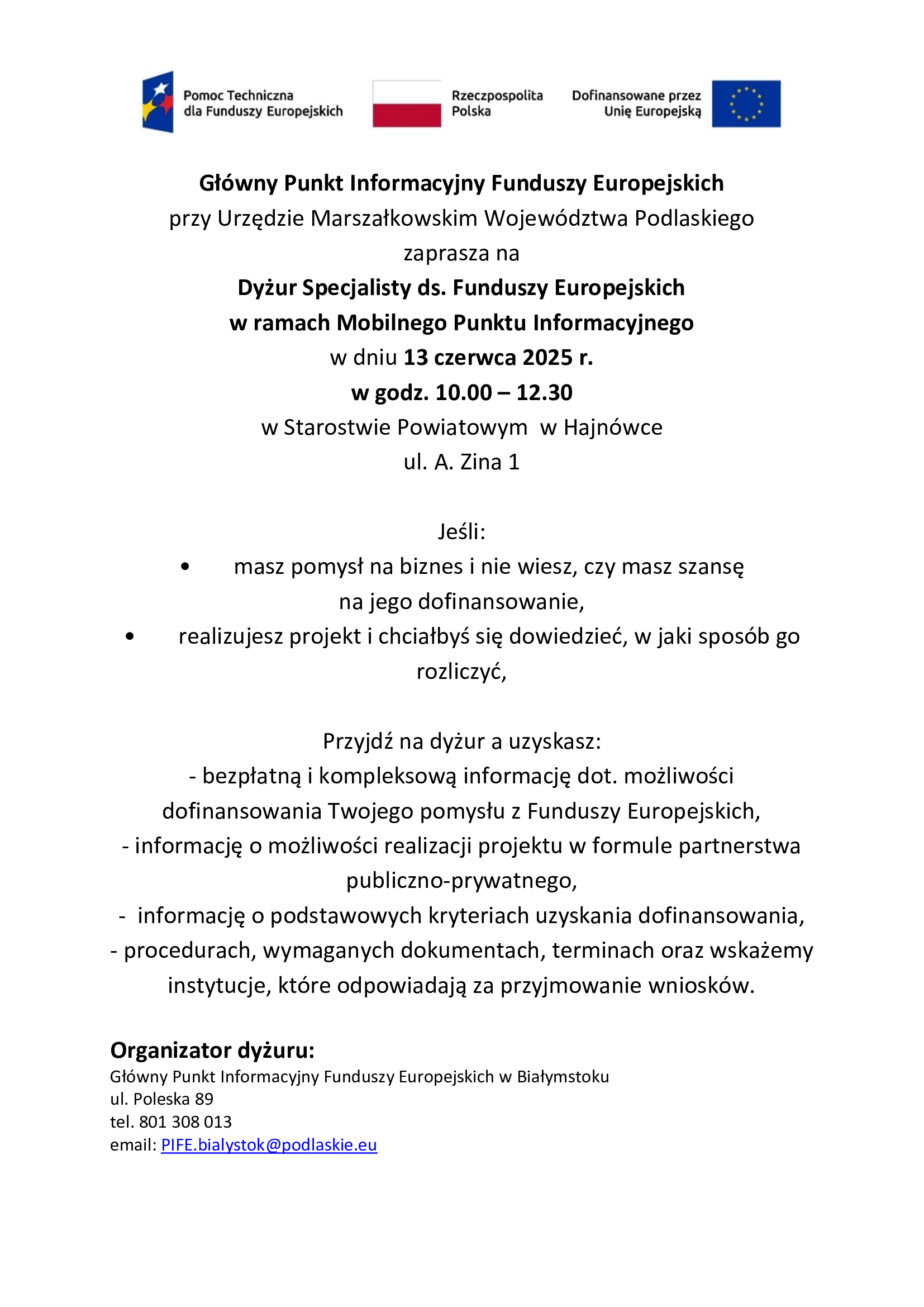 ZAPROSZENIE MPI Hajnówka