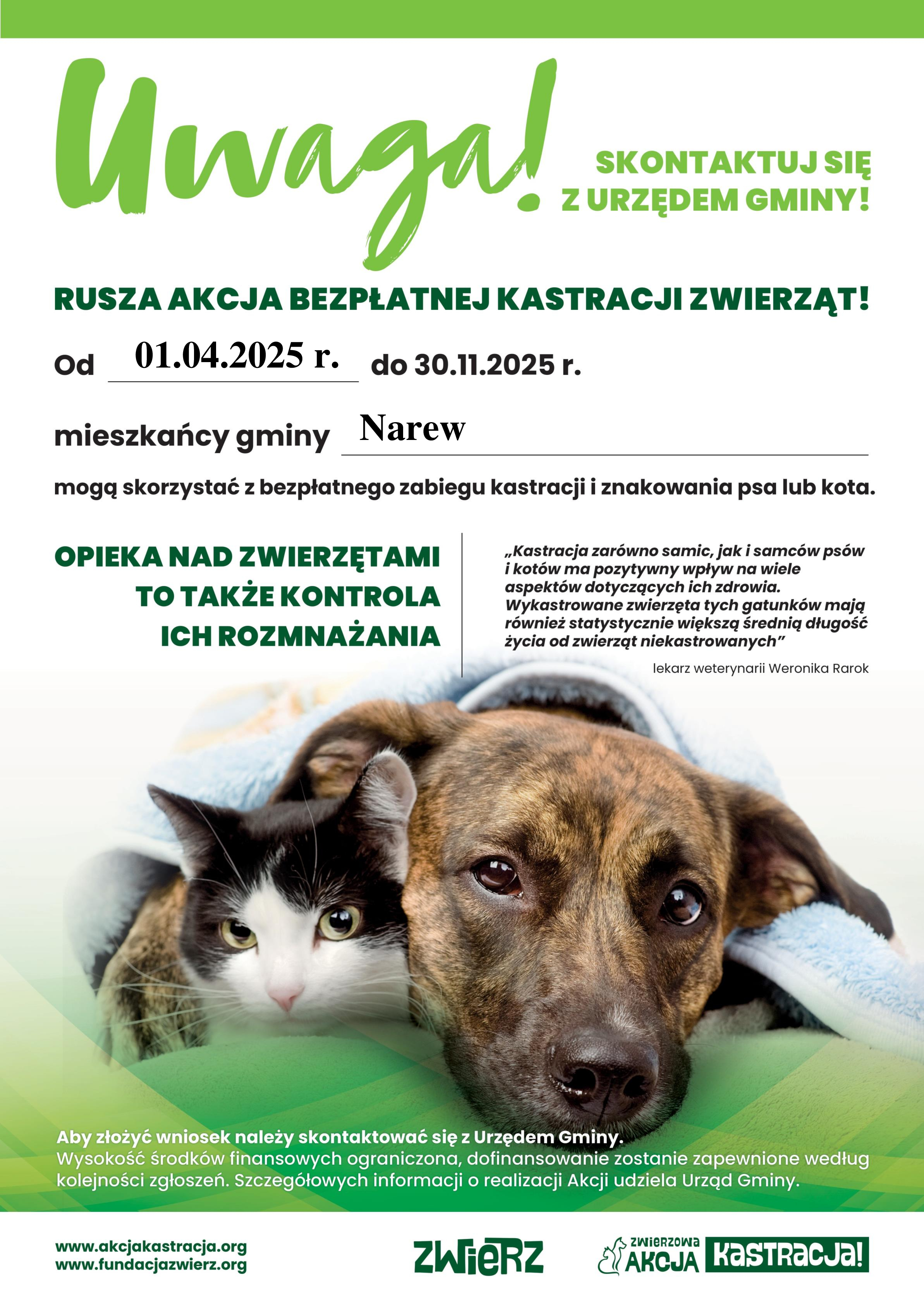 ZWIERZ akcja kastracja 2025 plakat A3 psy i koty gminy DRUK 11