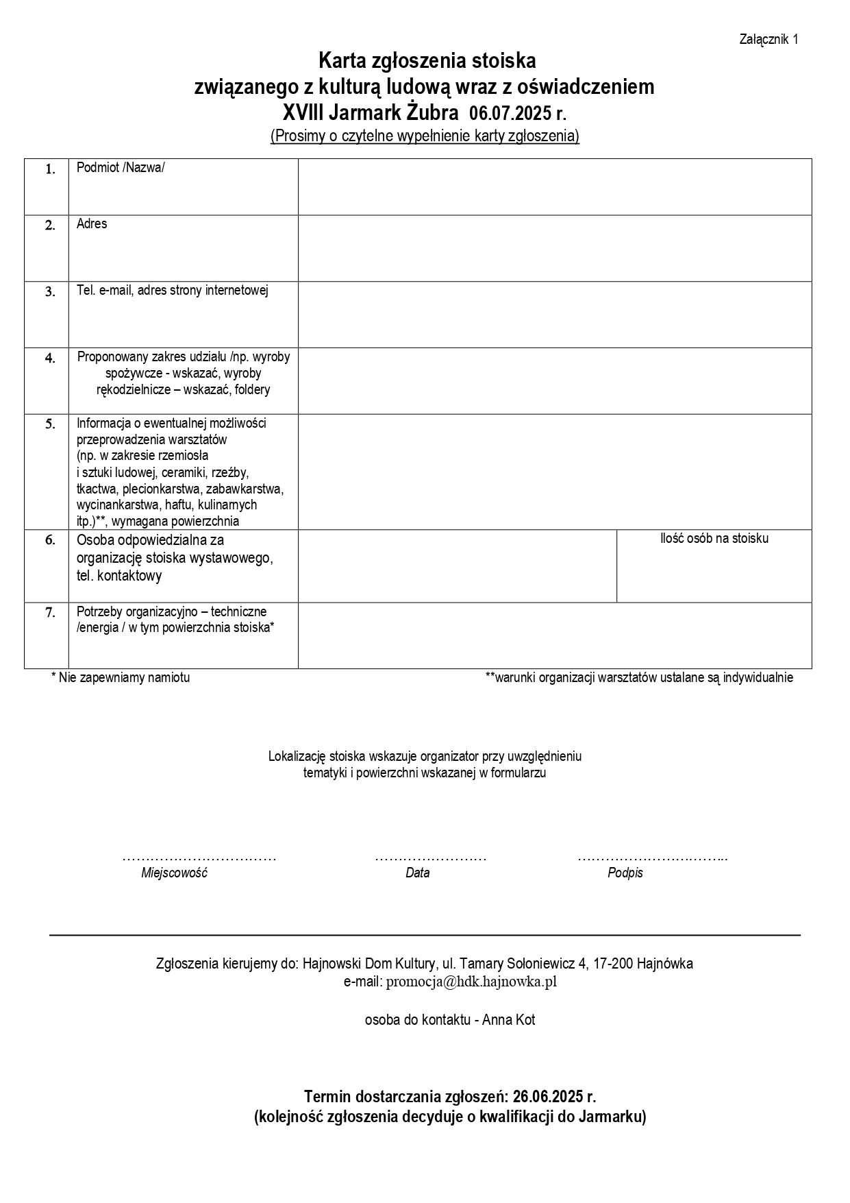karta zgłoszenia KULTURA LUDOWA Jarmark 2025 RODO page 0001