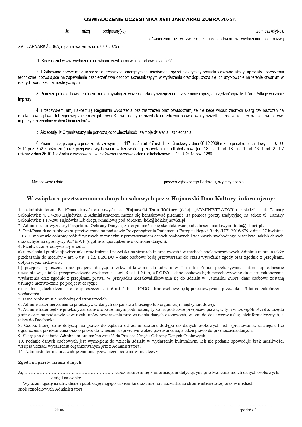 karta zgłoszenia KULTURA LUDOWA Jarmark 2025 RODO page 0002