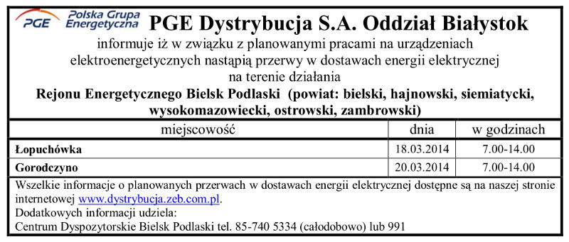 Wyłączenia energii w Gminie Narew