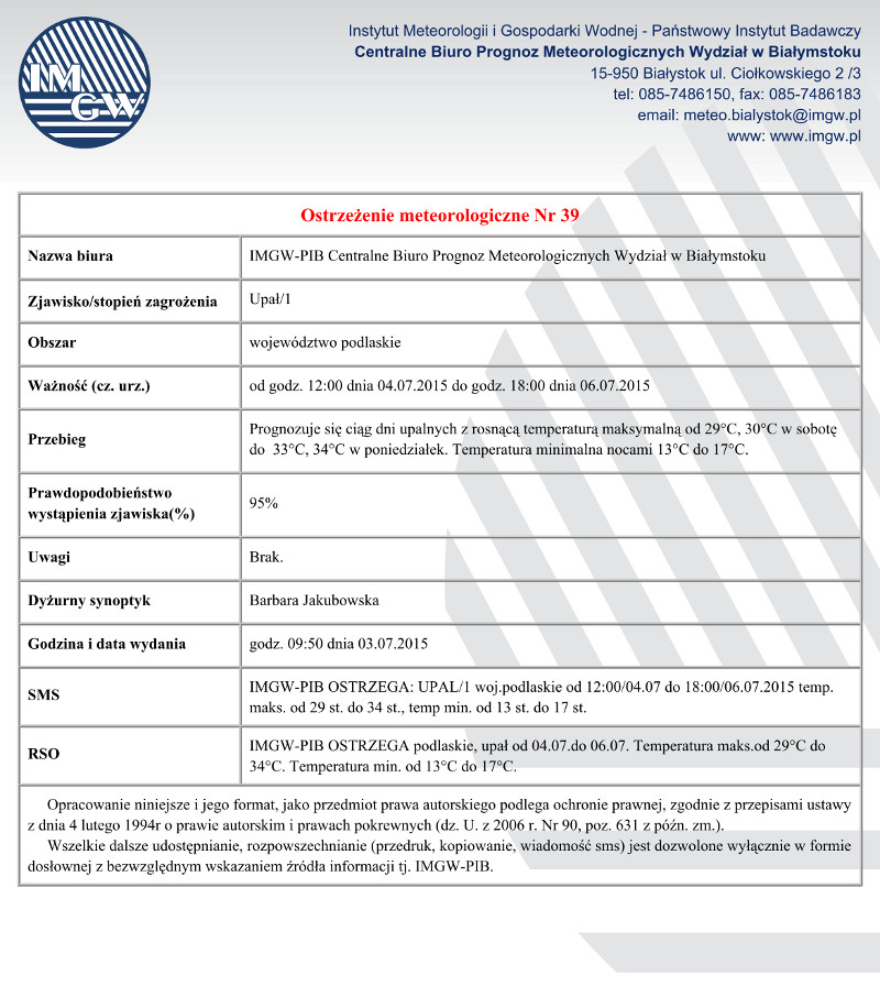Ostrzeżenie przed upałem