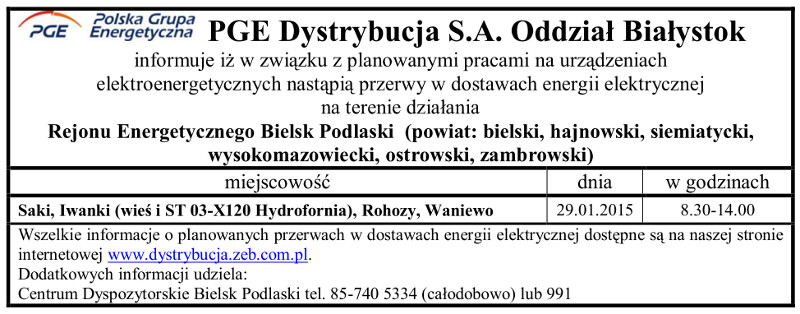 Wyłączenia energii w Gminie Narew
