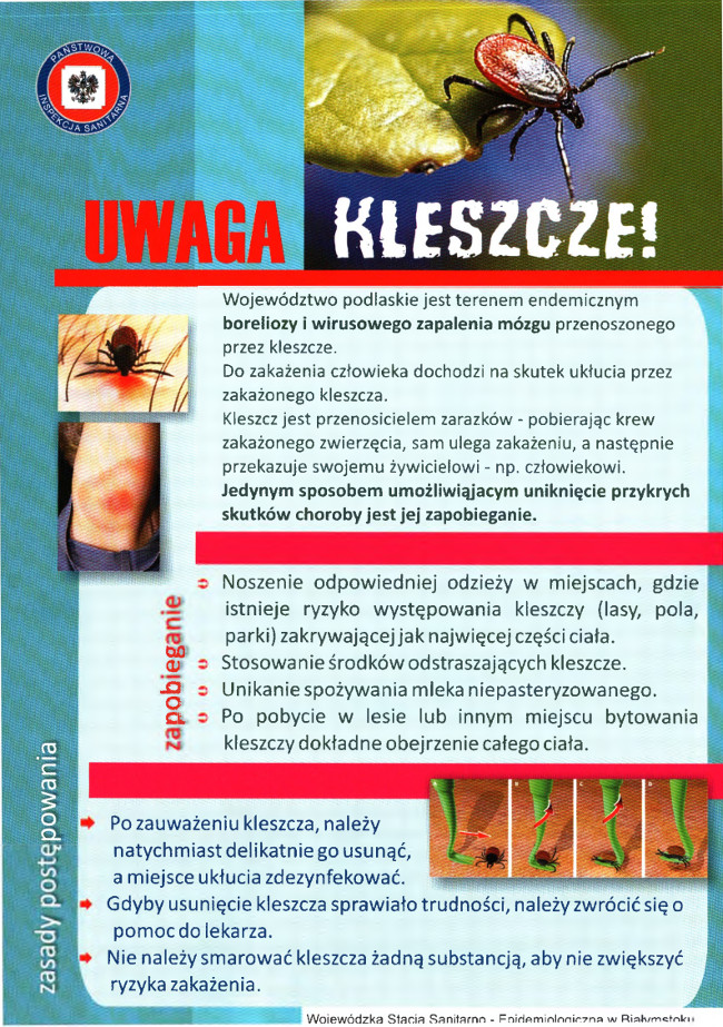 Informacja inspekcji sanitarnej - uwaga kleszcze